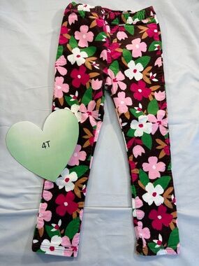 Gymboree NWOT Pink and Red corduroy pants with Vibrant Floral Design